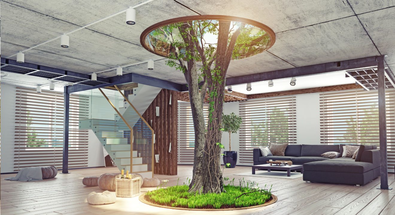 living room with trees